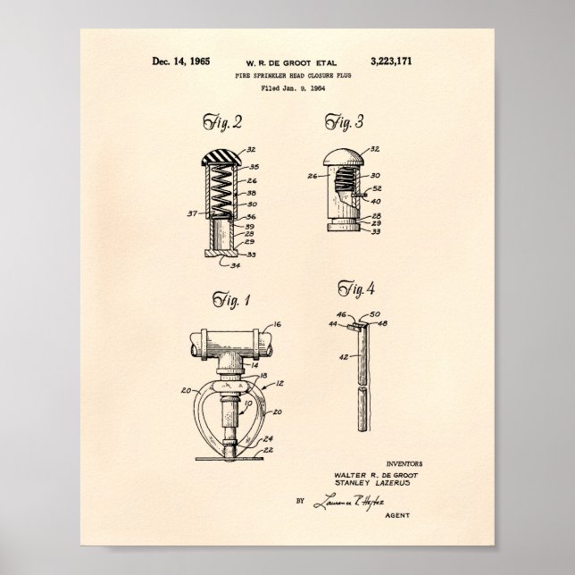 Fire Sprinkler Head 1965 Patent Art - Old Peper Poster (Front)