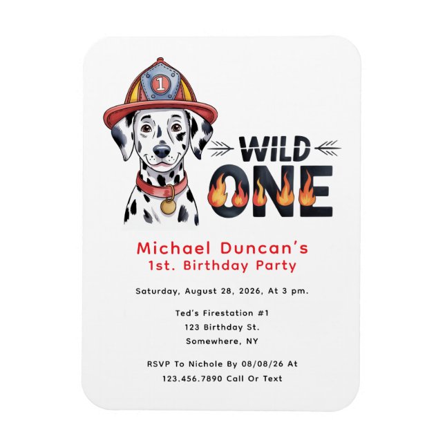 Fire Station Dalmatian Dog 1st. Birthday Party Magnet (Vertical)