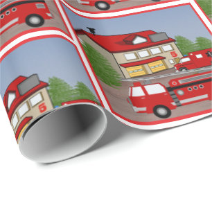 Fire Station Fire Truck Ambulance Firefighter Wrapping Paper