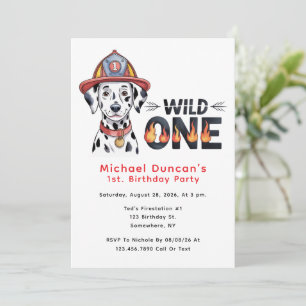Fire Station Wild One Dalmatian Dog 1st Birthday Invitation