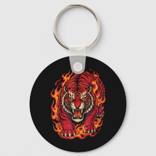 Fire Tiger Red Flame Mythical Tattoo Art Key Ring