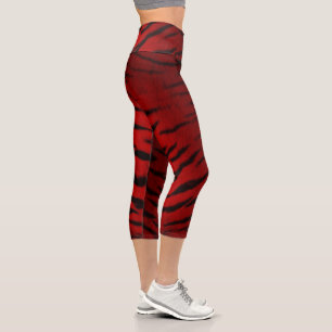 Fire Tiger Skin Print Capri Leggings
