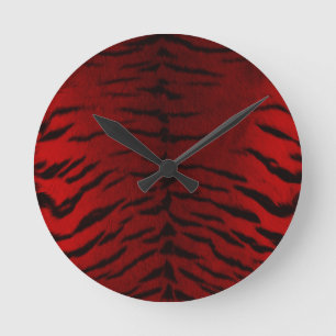 Fire Tiger Skin Print Round Clock