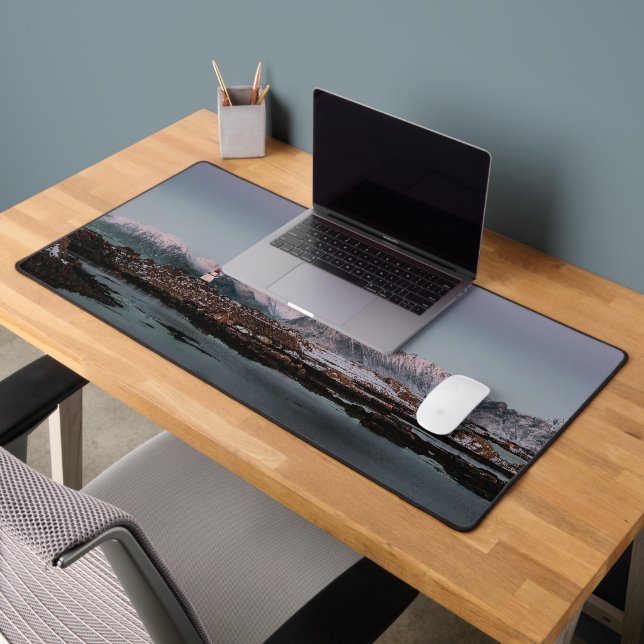 Fire-tower snowed mountains of fjord desk mat (Office 2)