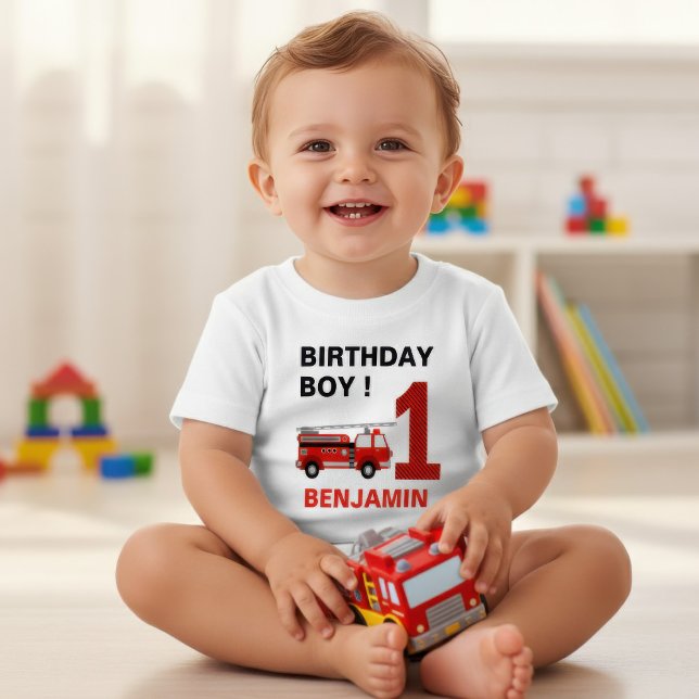 Fire Truck 1st Birthday Party Baby T-Shirt (Creator Uploaded)