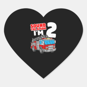 Fire Truck 2 Year Old Firefighter 2nd Birthday Heart Sticker