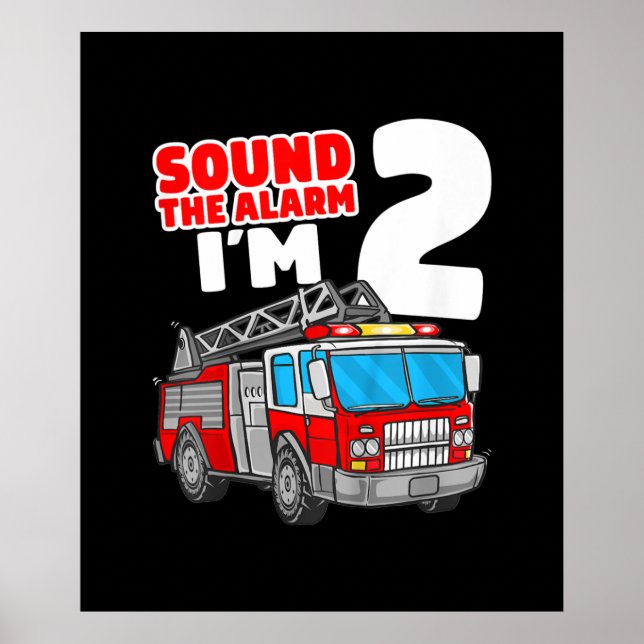 Fire Truck 2 Year Old Firefighter 2nd Birthday Poster (Front)