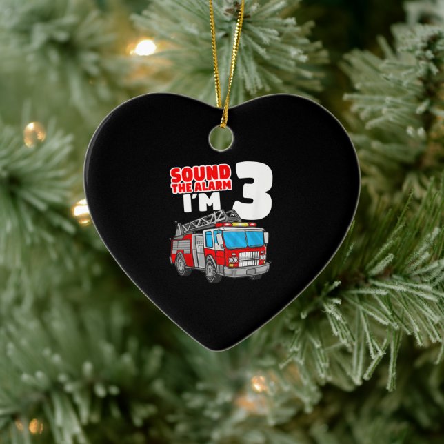 Fire Truck 3 Year Old Firefighter 3rd Birthday Ceramic Ornament (Tree)