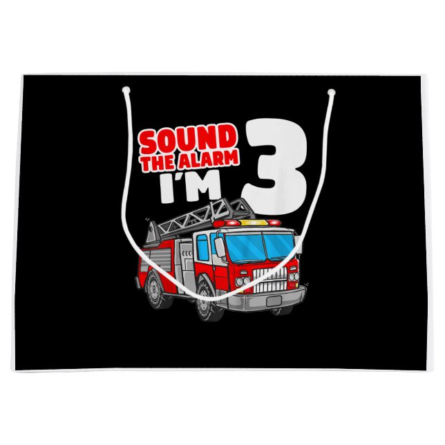 Fire Truck 3 Year Old Firefighter 3rd Birthday Large Gift Bag (Front)
