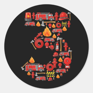 Fire Truck 3rd Birthday Boy Firefighter 3 Year Old Classic Round Sticker
