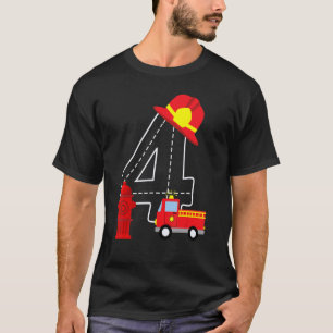 Fire Truck 4 Year Old Firefighter 4th Birthday Boy T-Shirt