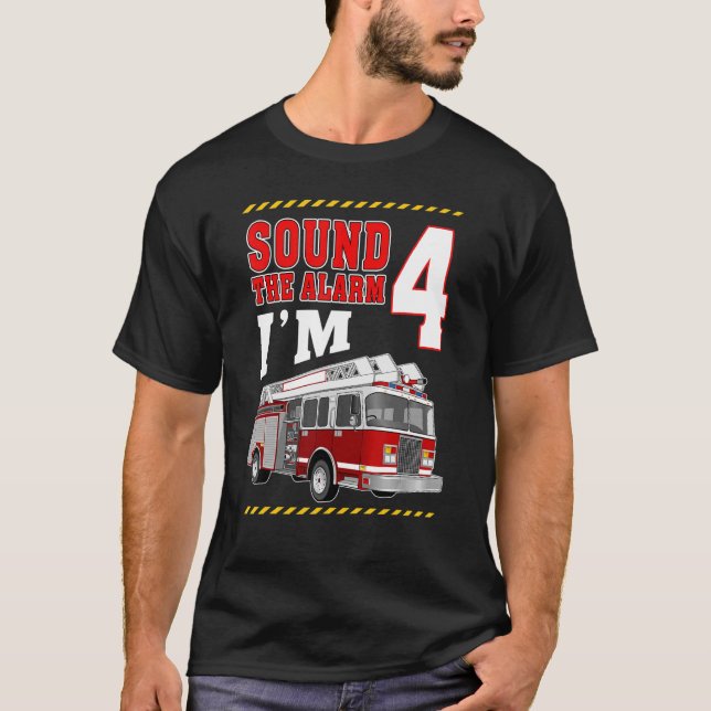 Fire Truck 4 Year Old Firefighter 4th Birthday Boy T-Shirt (Front)