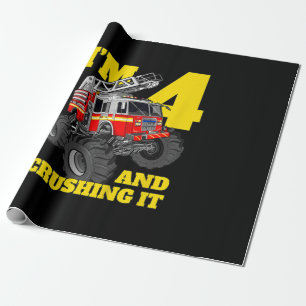Fire Truck 4th Birthday Boy 4 Firefighter Gift Wrapping Paper