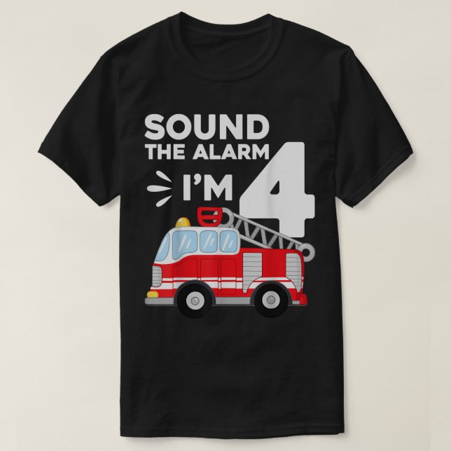 Fire Truck 4th Birthday Firefighter 4 Year Old  T-Shirt (Design Front)