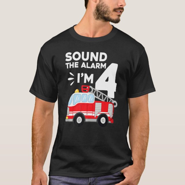Fire Truck 4th Birthday Firefighter 4 Year Old T-Shirt (Front)