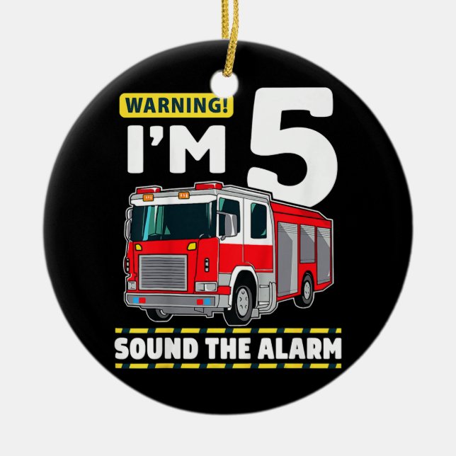 Fire Truck 5 Year Old Firefighter 5th Birthday Ceramic Ornament (Front)