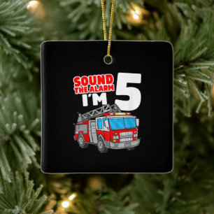 Fire Truck 5 Year Old Firefighter 5th Birthday Ceramic Ornament