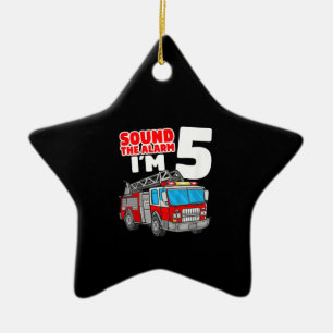 Fire Truck 5 Year Old Firefighter 5th Birthday Ceramic Ornament