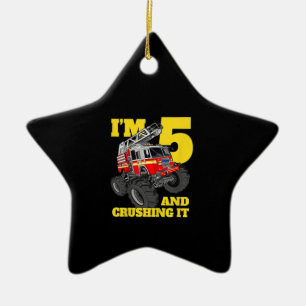 Fire Truck 5th Birthday Boy 5 Firefighter Gift Ceramic Ornament