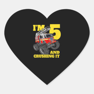 Fire Truck 5th Birthday Boy 5 Firefighter Gift Heart Sticker