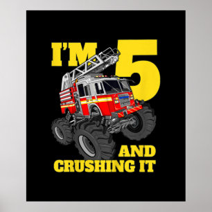 Fire Truck 5th Birthday Boy 5 Firefighter Gift Poster