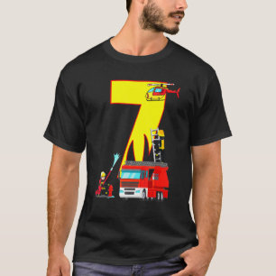 Fire Truck 7 Year Old Firefighter 7th Birthday Boy T-Shirt