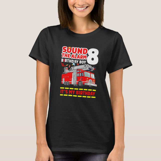 Fire Truck 8 Year Old Firefighter 8th Birthday Boy T-Shirt (Front)