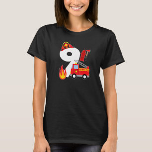 Fire Truck 9 Year Old Firefighter 9th Birthday Boy T-Shirt