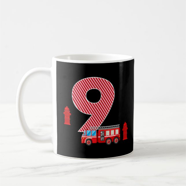 Fire Truck 9th Birthday Boy 9 Year Old Firefighter Coffee Mug (Left)