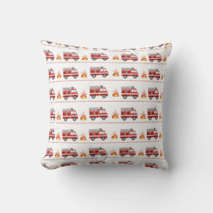 Fire Truck and Flame Striped Pattern Cushion