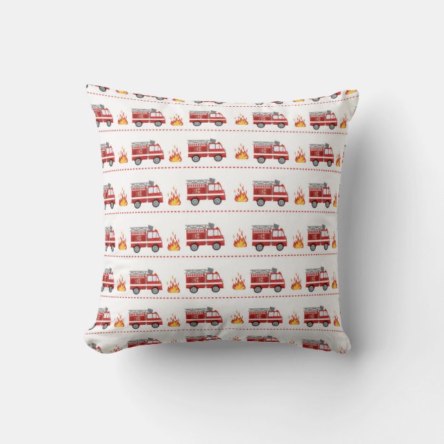 Fire Truck and Flame Striped Pattern Cushion (Front)