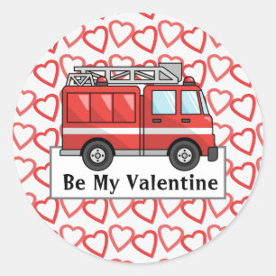 Fire Truck And Hearts Sticker