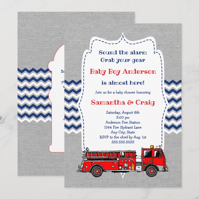 Fire Truck Baby Baby Shower Invite, room on back Invitation (Front/Back)