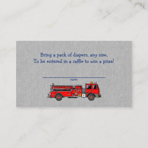 Fire Truck baby shower diaper raffle tickets Enclo Enclosure Card
