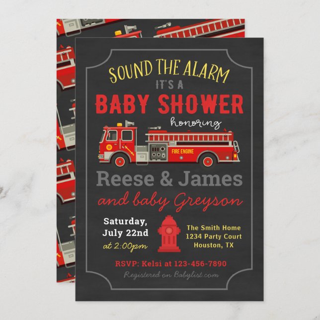 Fire Truck Baby Shower Invitation | Fire Truck (Front/Back)