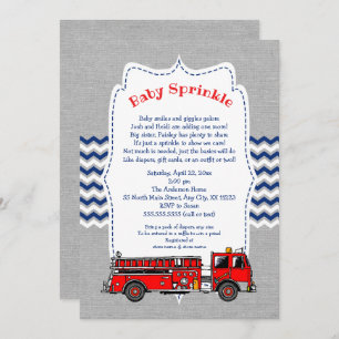 Fire Truck Baby Sprinkle invitation, navy grey Invitation