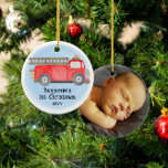 Fire Truck Baby's 1st Christmas Photo Keepsake Ceramic Ornament<br><div class="desc">Fire Truck Baby's 1st Christmas Photo Keepsake Ornament * Coordinating products will be available in our shop. Contact us if you need this design applied to a specific product to create your own unique matching item! Thank you so much for viewing a DoodleLulu by 2 June bugs design!</div>