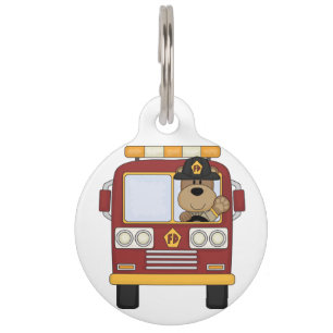 Fire Truck Bear Pet Tag