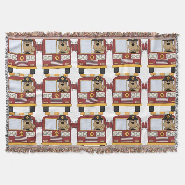 Fire Truck Bear Throw Blanket (Front)