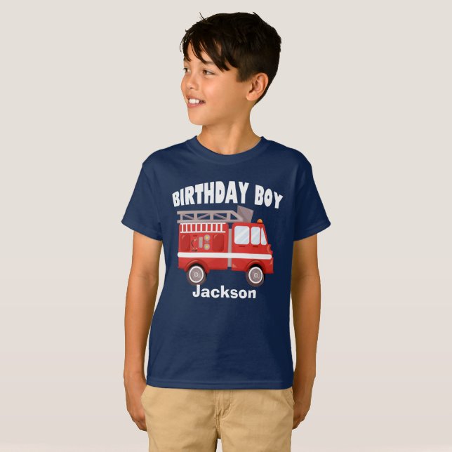 Fire Truck Birthday Boy Custom T-Shirt (Front Full)