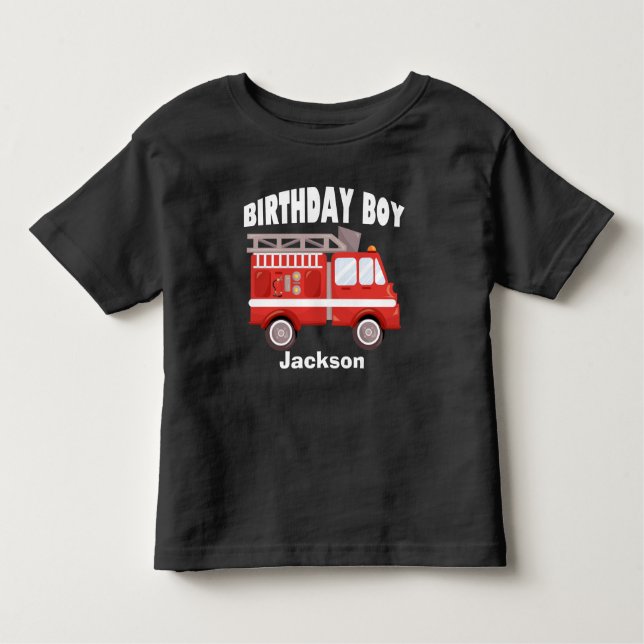 Fire Truck Birthday Boy Custom Toddler T-Shirt (Front)