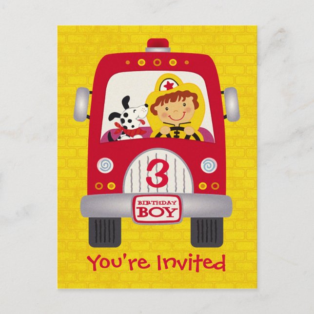 Fire Truck Birthday Boy Invitation Postcard (Front)
