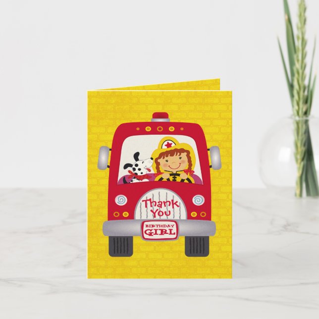 Fire Truck Birthday Girl v1 Card (Front)