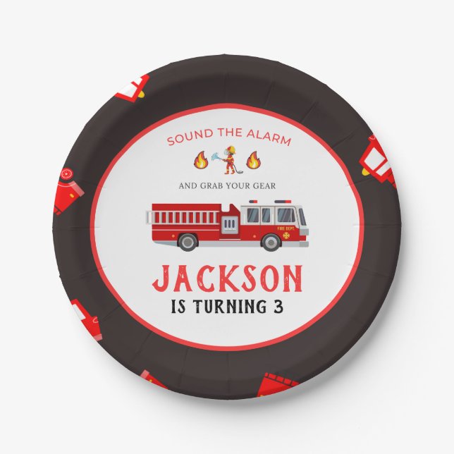 Fire truck Birthday Paper Plate (Front)