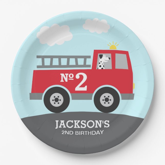 Fire Truck Birthday Paper Plates (Front)