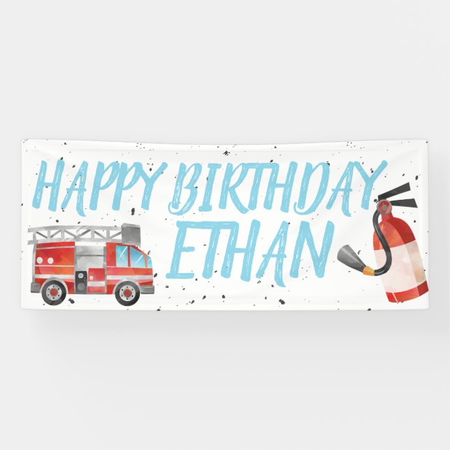 Fire Truck Birthday Party Banner - Fireman Theme (Horizontal)