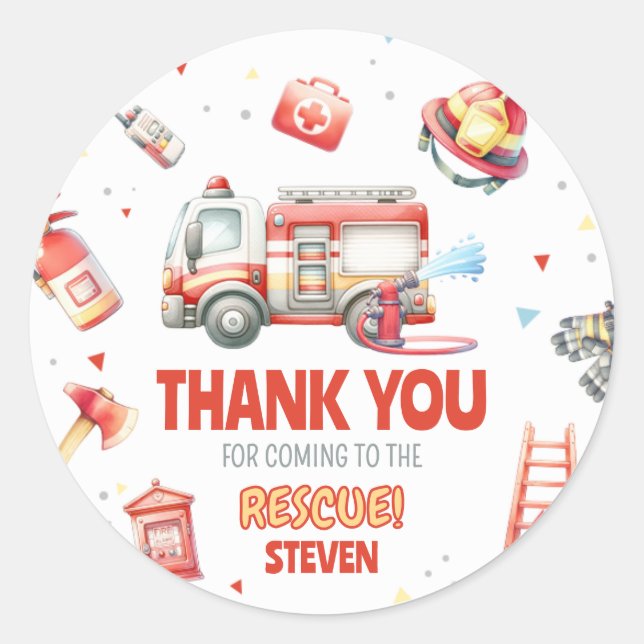 Fire Truck Birthday Party  Classic Round Sticker (Front)