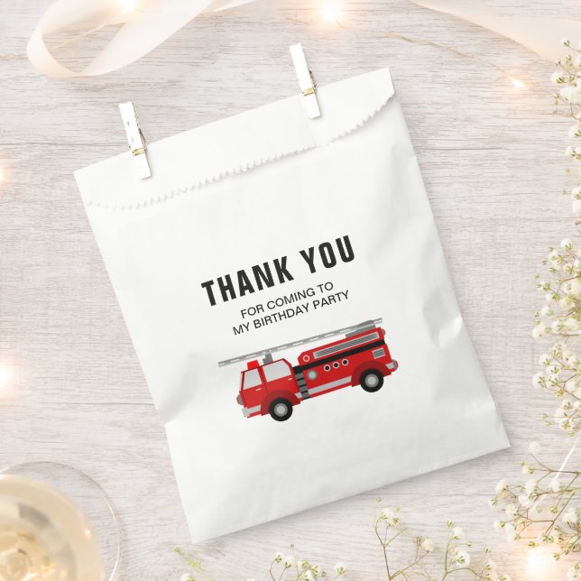 Fire Truck Birthday Party Favour Bag (Clipped)