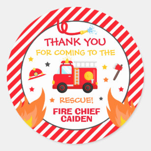 Fire truck Birthday Party Favour Decorations Classic Round Sticker