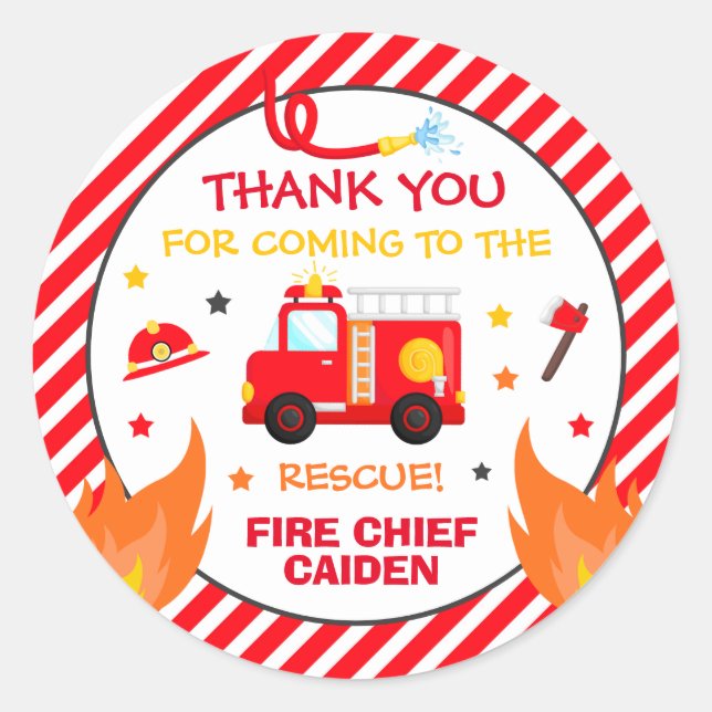 Fire truck Birthday Party Favour Decorations Classic Round Sticker (Front)